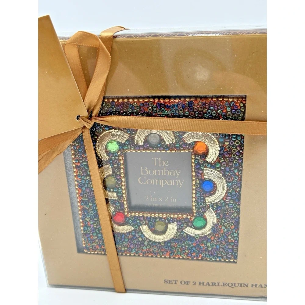 The Bombay Company Boxed Set of 2 Harlequin Hand-Beaded 4X4 Picture Frames NIB